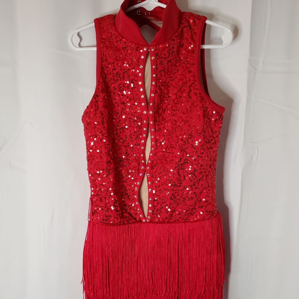 Balera Dancewear Size 14 (LC) Red Fringe SequinStyle D10969 Girls Dance Costume